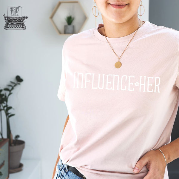 Influence-her graphic t-shirt (pale peach shirt/white graphic)